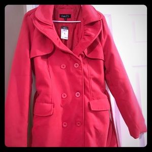 Rue 21 Pink Peacoat with ruffle and bow detail
